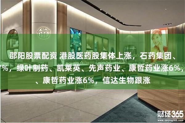 邵阳股票配资 港股医药股集体上涨，石药集团、联邦制药涨超7%，绿叶制药、凯莱英、先声药业、康哲药业涨6%，信达生物跟涨